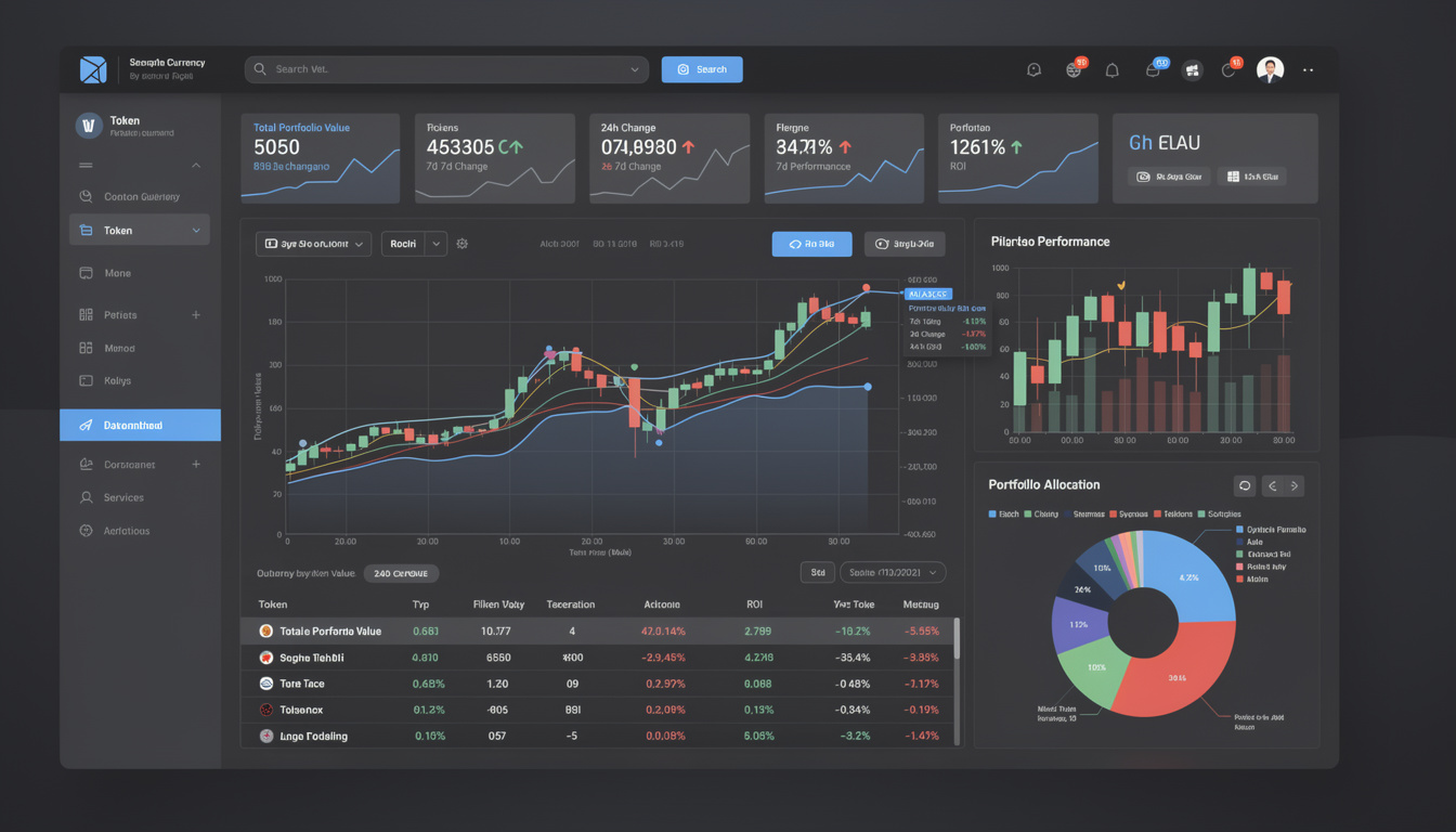 Dashboard di analisi token con grafici in tempo reale e indicatori di mercato